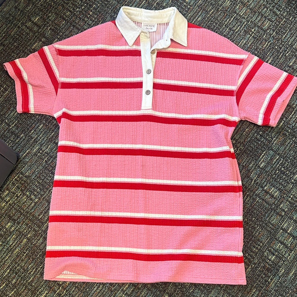 Fantastic Fawn Pink and Red Striped Polo Dress